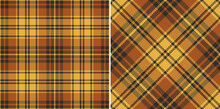 Plaid Pattern Herringbone In Brown And Yellow. Seamless Textured Tartan Check Plaid Background Vector For Modern Spring Autumn Winter Flannel Shirt, Blanket, Other Modern Fashion Textile Print.