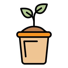 Wall Mural - Plant in the pot icon. Outline plant in the pot vector icon color flat isolated
