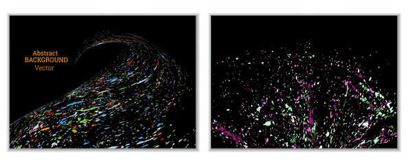 Multicolored paint splashes, smears, dust particles and debris are carried by the wind. A set of two templates. Design template for the design of banners, posters, booklets, covers, magazines. EPS 10