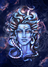 Watercolor Head Of Shiva