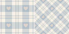 Check Plaid Pattern With Hearts For Valentines Day Prints. Seamless Tartan Vector For Flannel Shirt, Skirt, Scarf, Blanket, Duvet Cover, Other Modern Spring Summer Autumn Winter Fabric Design.