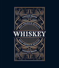 Whiskey Bourbon Vintage luxury antique logo border frame western engraving labels for beer wine whiskey alcohol product box packaging label vector printable design template