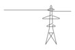 © GarkushaArt - Power line in continuous line art drawing style. Abstract tower with overhead cables for electrical energy transmission black linear design isolated on white background. Vector illustration