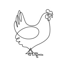 Hen In Continuous Line Art Drawing Style. Chicken Minimalist Black Linear Sketch Isolated On White Background. Vector Illustration