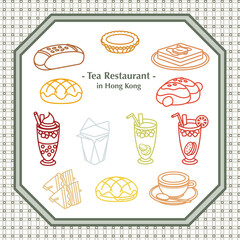 Hong Kong tea restaurant dessert line art illustrations