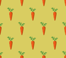 Wall Mural - 
Carrots vector pattern, seamless yellow background, vegetables.