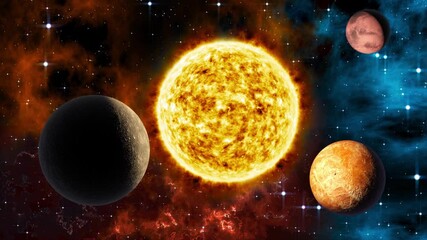 spacescape background slowly moving through planetary system universe galaxies stars and nebulae