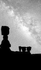 Poster - Bryce Canyon National Park hoodoos silhouettes on a starry night with Thor's Hammer, Utah, USA