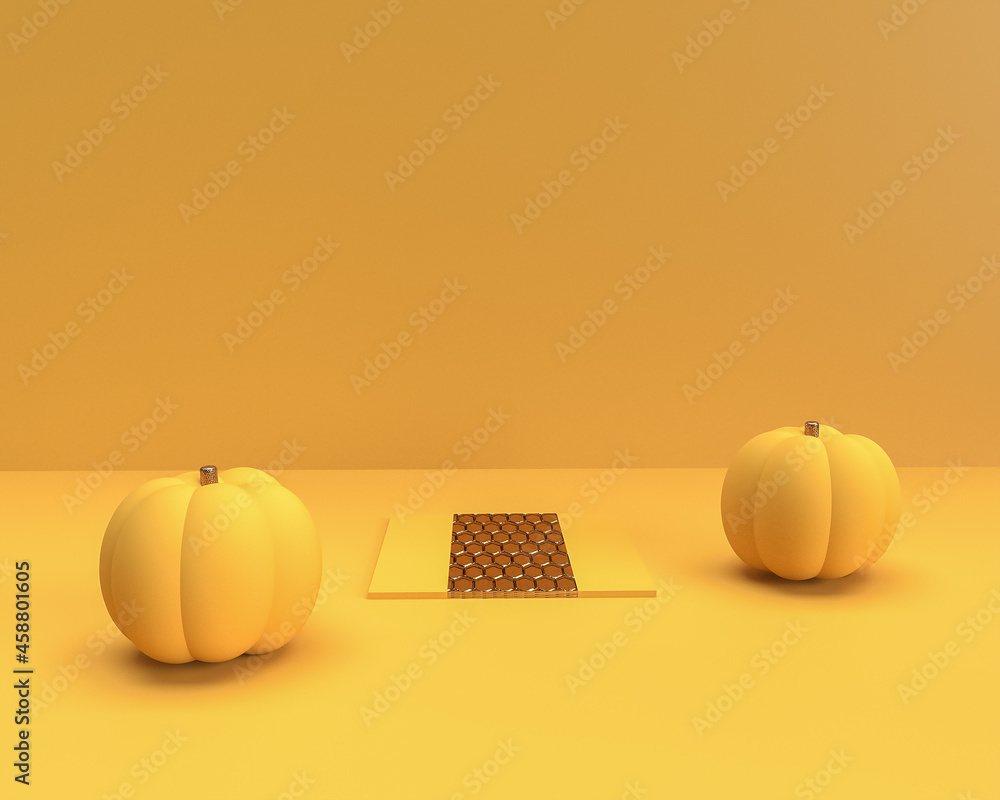 3d layout Halloween scene with product podium on orange background ...