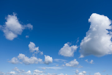 Wall Mural - Photo of light blue sky with white clouds. Beautiful blue sky and white clouds, no birds, no noise.