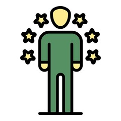 Sticker - Stars around man icon. Outline stars around man vector icon color flat isolated