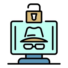 Poster - Hacker protected icon. Outline hacker protected vector icon color flat isolated