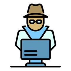 Poster - Laptop secret hacker icon. Outline laptop secret hacker vector icon color flat isolated