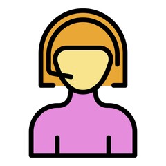 Wall Mural - Call center woman icon. Outline call center woman vector icon color flat isolated
