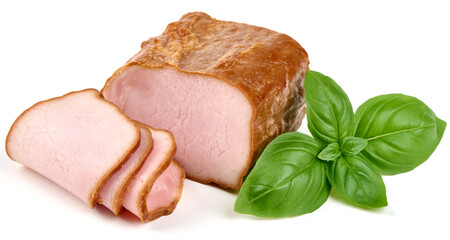 Wall Mural - Natural smoked pork loin, isolated on white background.