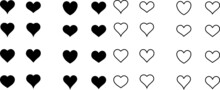 Set Of Heart Icons. Design Black Heart Shapes Icons Set. Love Day Valentine Vector Icons 
