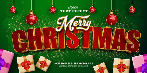 Wall Mural - Merry Christmas  text, golden style editable text effect