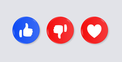 Poster - social media notification icons in modern buttons like dislike love icon - Thumbs up, thumb down, heart button