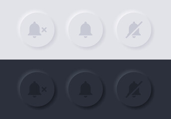 Poster - notification bell icon - Alarm symbol in white black neumorphism buttons - application alert flat icon - ringing bell with ringer off - No bell icon in neumorphic style - ui ux user interface for apps