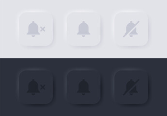 Poster - notification bell icon - Alarm symbol in white black neumorphism buttons - application alert flat icon - ringing bell with ringer off - No bell icon in neumorphic style - ui ux user interface for apps