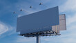 © RocknRoller Studios - Marketing Billboard. Blank Outdoor Sign against a Hazy Morning Sky. Mockup Template.