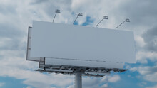 Marketing Billboard. Blank Outdoor Sign Against A Cloudy Afternoon Sky. Mockup Template.