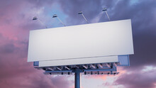 Advertising Billboard. Empty Outdoor Sign Against A Dusk Sky. Mockup Template.
