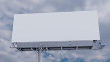 Marketing Billboard. Blank Large Format Sign Against A Cloudy Afternoon Sky. Design Template.
