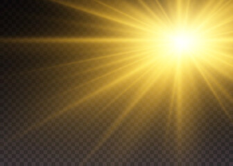 Wall Mural - yellow glowing light sun rays, star burst, spotlight.