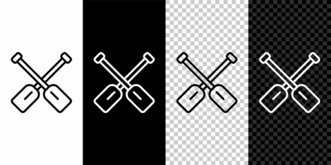 Wall Mural - Set line Paddle icon isolated on black and white, transparent background. Paddle boat oars. Vector