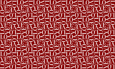 Wall Mural - red love word pattern with diagonal striped background.