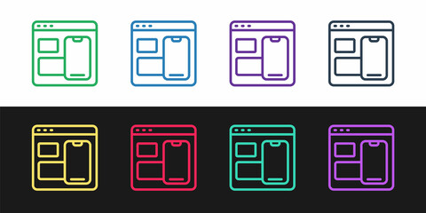Set line Software, web developer programming code icon isolated on black and white background. Javascript computer script random parts of program code. Vector