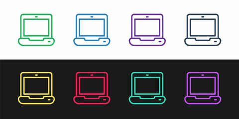 Sticker - Set line Laptop icon isolated on black and white background. Computer notebook with empty screen sign. Vector