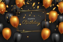 Happy Birthday Orange Black Balloons Vector Design Illustration