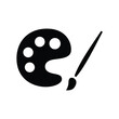 © Skydot - Painter palette and paint brush icon. Simple solid style. Paint artist, easel, art, watercolor, flat, black, drawing, creativity concept. Vector illustration isolated on white background. EPS 10