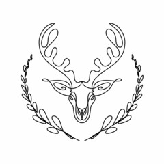 Wall Mural - A deer's head with horns drawn by hand with a thin black line