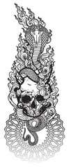 Wall Mural - Tattoo art  cobra and skull drawing and sketch black and white