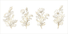 花のベクターイラスト　花の装飾的なデザイン素材　金色