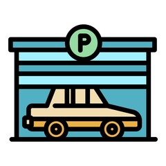 Poster - Parking garage icon. Outline parking garage vector icon color flat isolated