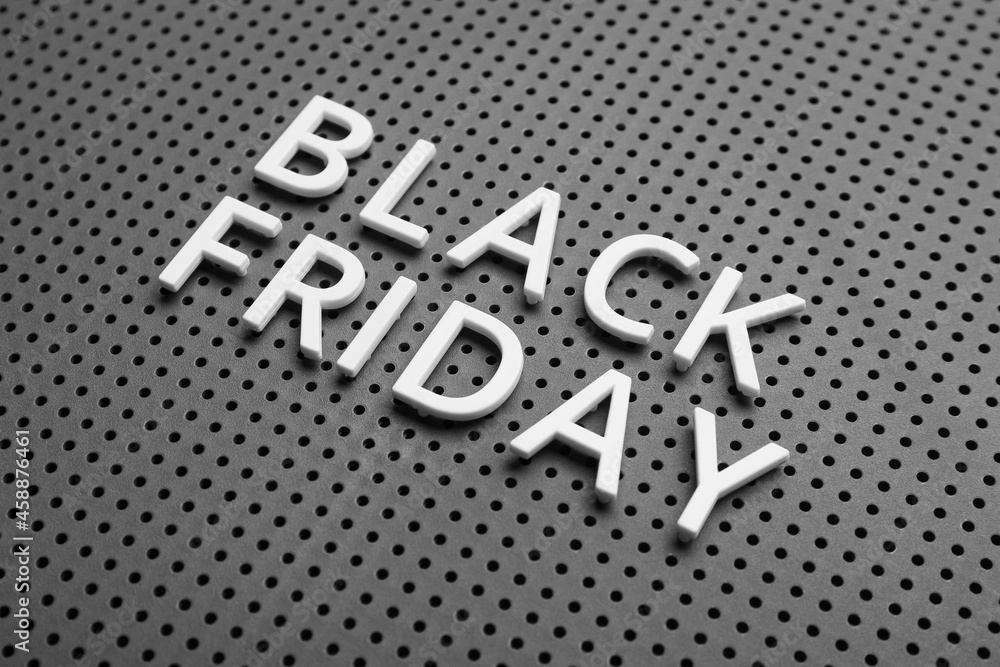 Text BLACK FRIDAY on grey background