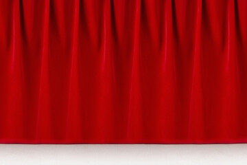 Wall Mural - Red elegance rich classic cinema abstract scene with velvet curtain with smooth folds and white wood floor. Empty theatre stage as background for design, showing, presentation of produce.