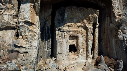 Wall Mural - King rock tombs in the ancient city of Kaunos. Dalyan near Iztuzu beach, which is the spawning area of Caretta Caretta. Caunos and Lycian ancient city.