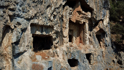 Wall Mural - King rock tombs in the ancient city of Kaunos. Dalyan near Iztuzu beach, which is the spawning area of Caretta Caretta. Caunos and Lycian ancient city.