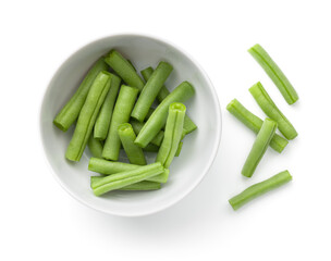 Wall Mural - Chopped Green Beans In Porcelain Bowl Isolated