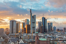 Skyline Of Frankfurt Am Main In The Evening