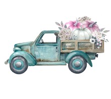 Old Car With Pink Pumpkins