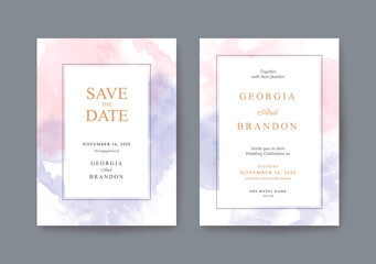 Wall Mural - Wedding invitation template with Sweet pink and purple watercolor