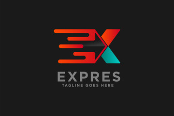 Poster - express delivery logo design, letter X with fast tail and arrow negative space , cargo shipping drop ship vector graphic logo design illustration