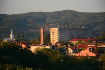 Caransebes, Romania - September 13, 2021: City view from above in early morning