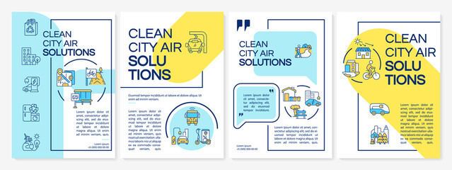 Wall Mural - Clean city air solutions brochure template. Clean public transport. Flyer, booklet, leaflet print, cover design with linear icons. Vector layouts for presentation, annual reports, advertisement pages
